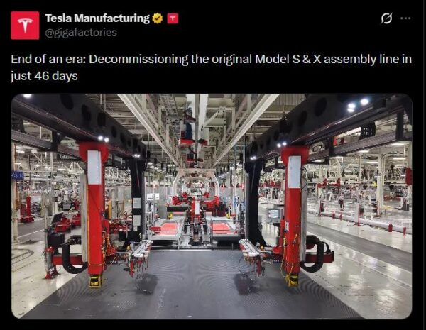 Tesla Manufacturing X post