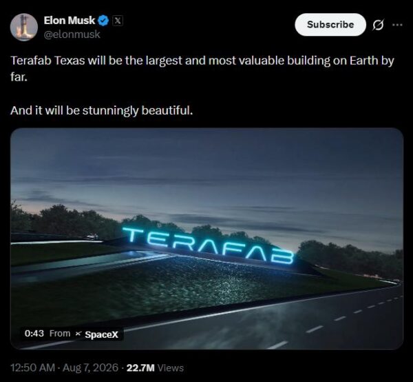 Terafab Texas will be the largest and most valuable building on Earth by far